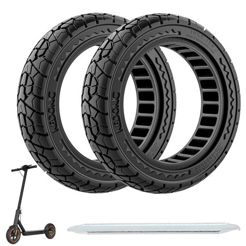 Cooryda 10X2.125 Off Road Tire for Electric Scooter Ninebot F20/F30/F40/F65, 10 inch Solid Rubber Tires for Front And Rear Solid Electric Scooter Tire Tubeless(Black 2pcs)
