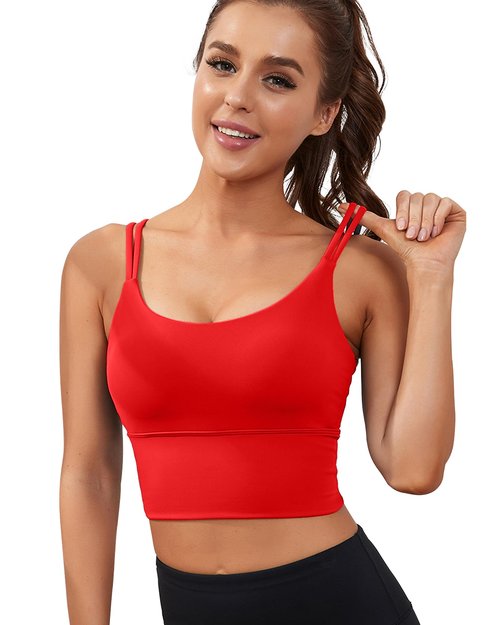 Everrysea Sports Bras for Women High Support Longline Workout Tank Tops Built in Bra Strappy Yoga Padded Crop Top