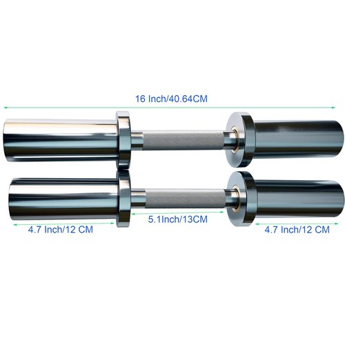 yuhqc Dumbbell Handles with 2 Pairs of collars clips, Olympic Loadable Dumbbell Bars, 16 Inch Dumbbells Bars for Home Gym, Weightlifting, Strength Training, Bodybuilding, Fitness (Chrome)