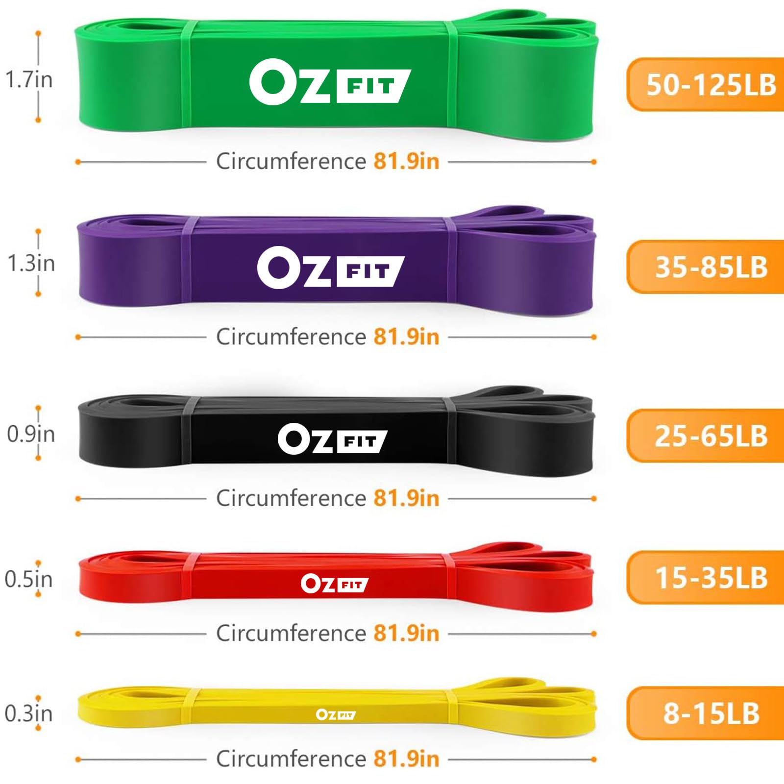 OZFIT Resistance Bands Set, Exercise Bands for Working Out, Pull Up Assistance Bands Workout Equipment for Home Gym, Physical Therapy Bands for Stretching & Muscle Training