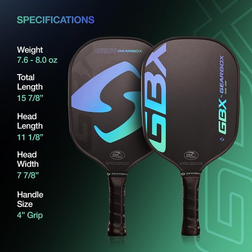 Gearbox GBX Quad 12mm Pickleball Paddle – Fiberglass Face, Textured Surface, PU Molded Handle – Lightweight, Forgiving, High Spin Control – Ideal for Beginner & Intermediate Players