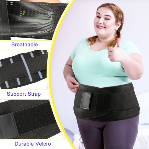 PAZAPO Back Brace Lumbar Support Belt for Lower Back Pain Relief - Waist Belt for Men and Women - Plus Size Back Brace for Sciatica, Herniated Disc,Black,5XL(Waistline:55-65Inch)
