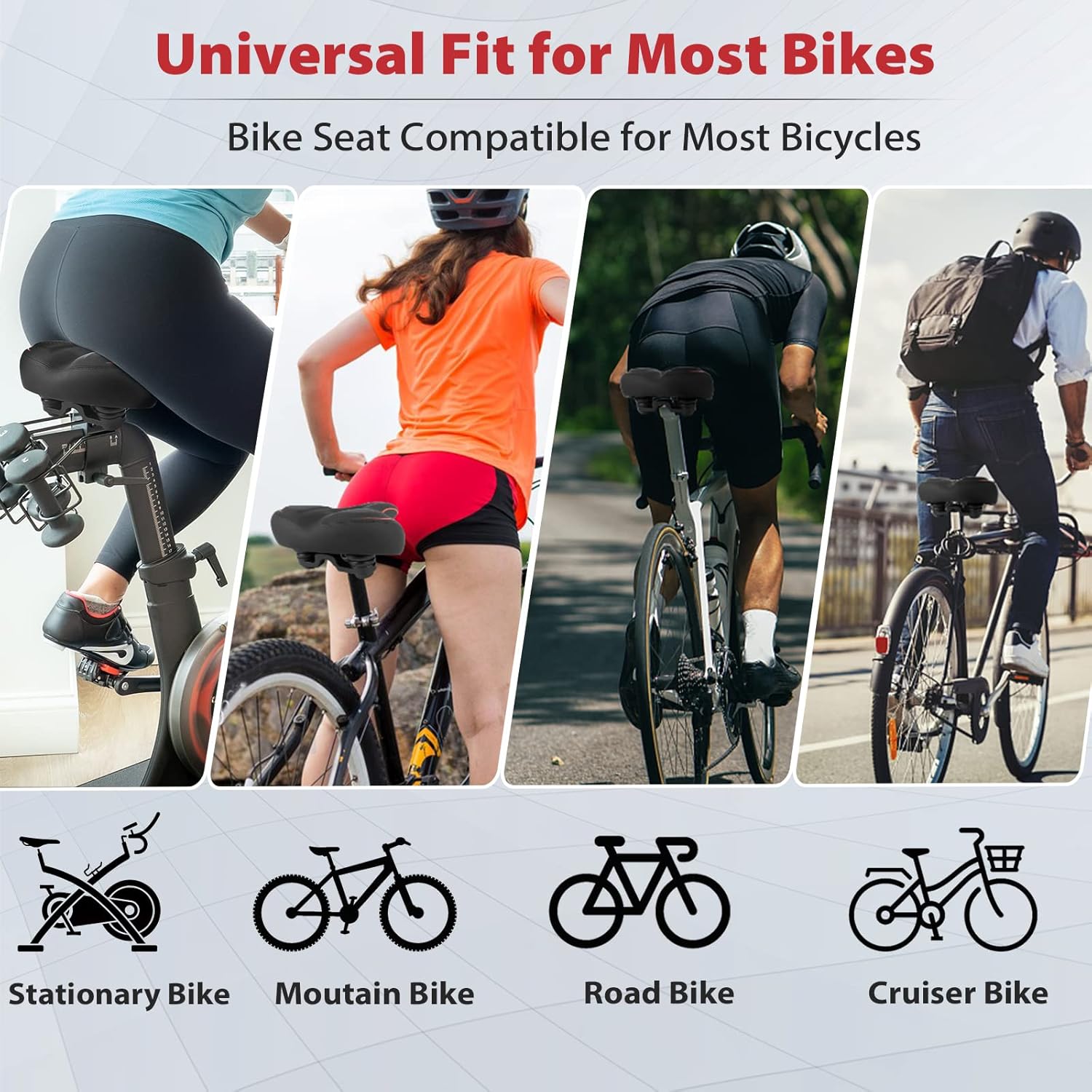 Peloton Compatible Oversized Bike Seat - Extra Wide Comfort Saddle for Men & Women | Large Replacement for Spin & Road Bikes
