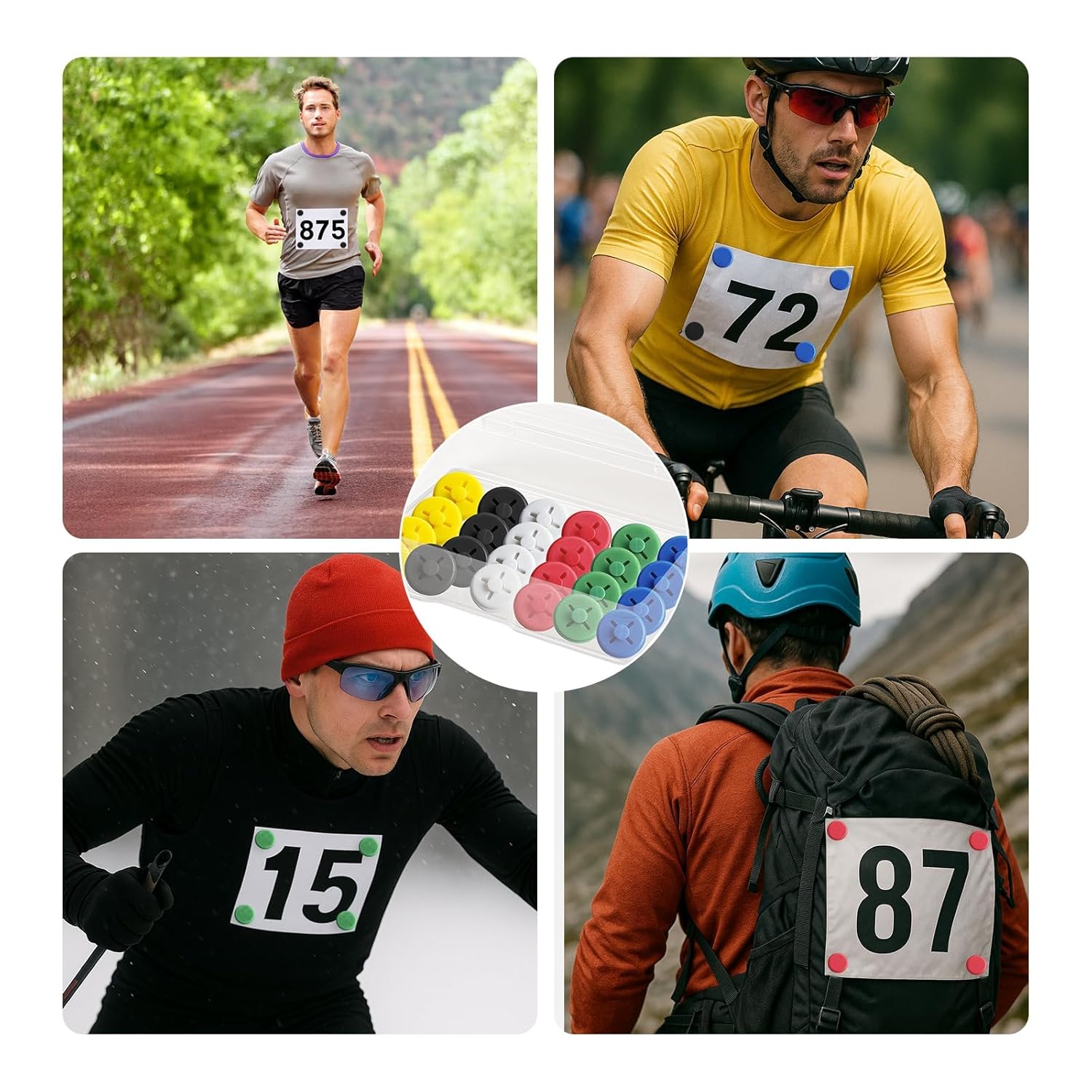 Skiennix 24PCS Running Bib Clips - No-Pin Bib Holder for Runners | Ideal for Marathons, Cycling & More