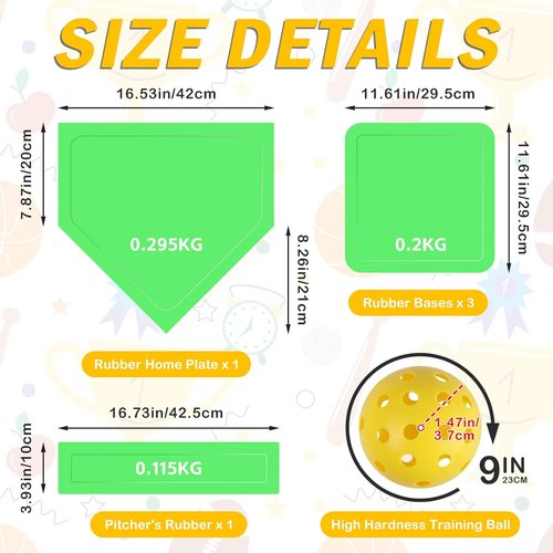 Baseball & Softball 5-Piece Base Set - Durable Rubber Bases for Kids & Adults | Includes Training Balls & Storage Bag