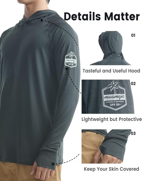 Maamgic Sun Protection Hoodie - UPF 50+ Long Sleeve SPF Fishing Shirt for Men | Outdoor UV Shield