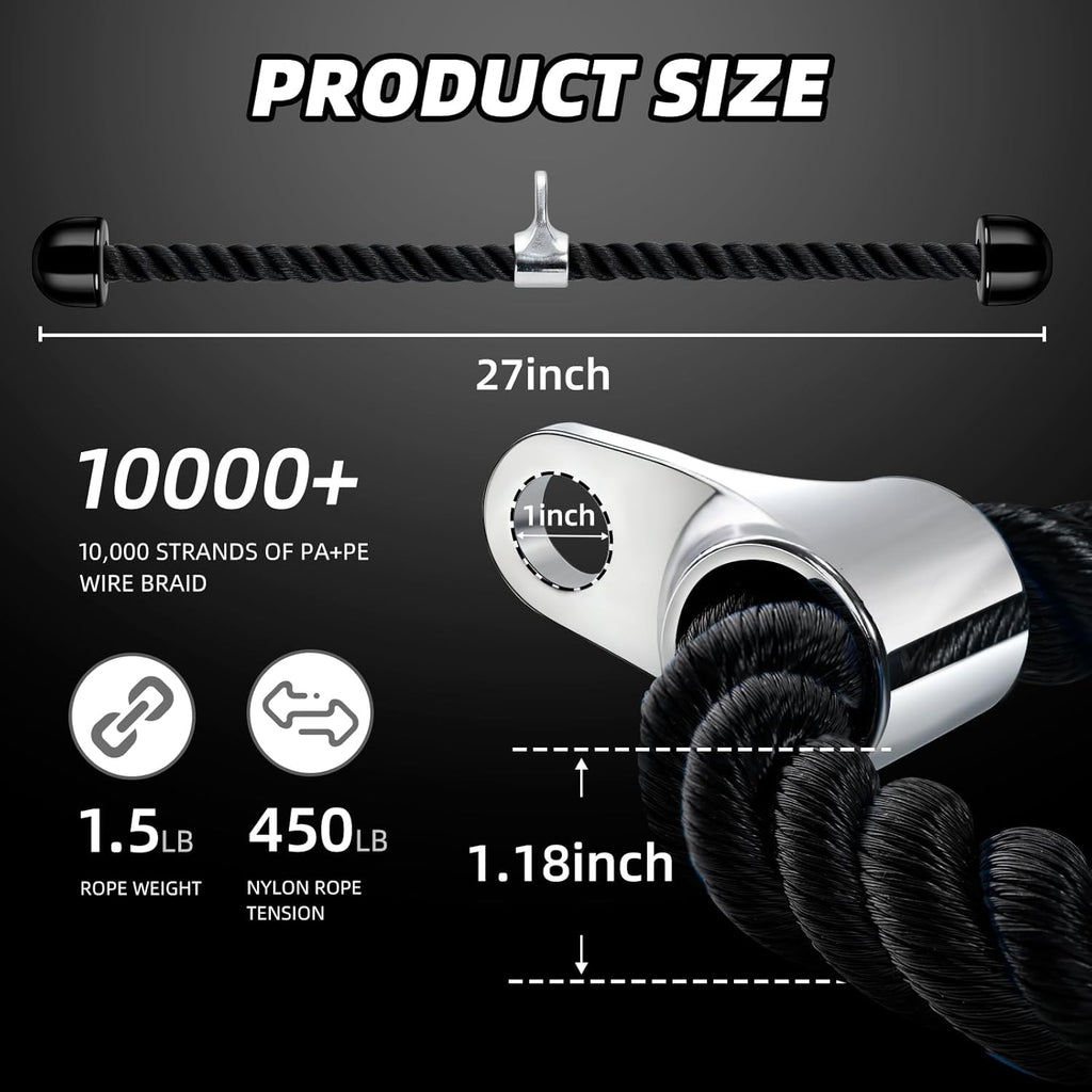Tchrules Universal Tricep Rope - 27 Inch Heavy Duty Non-Slip Cable Attachment for Gym Workouts