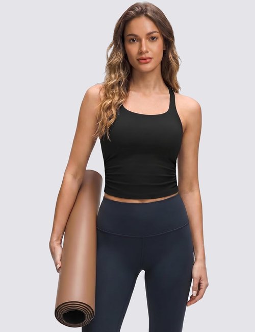 BMJL Crisscross Sports Tank Top - Built-In Bra, Soft Workout Top with Knot Hem for Women