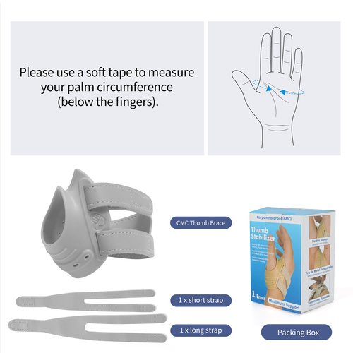 AKSO MEDICOS CMC Thumb Brace - Thumb Splint for CMC Joint Pain Relief and Support, Osteoarthritis, Tendonitis, Arthritis, CMC Joint Thumb Arthritis Brace for Women Men (Right Hand, Medium, Grey)
