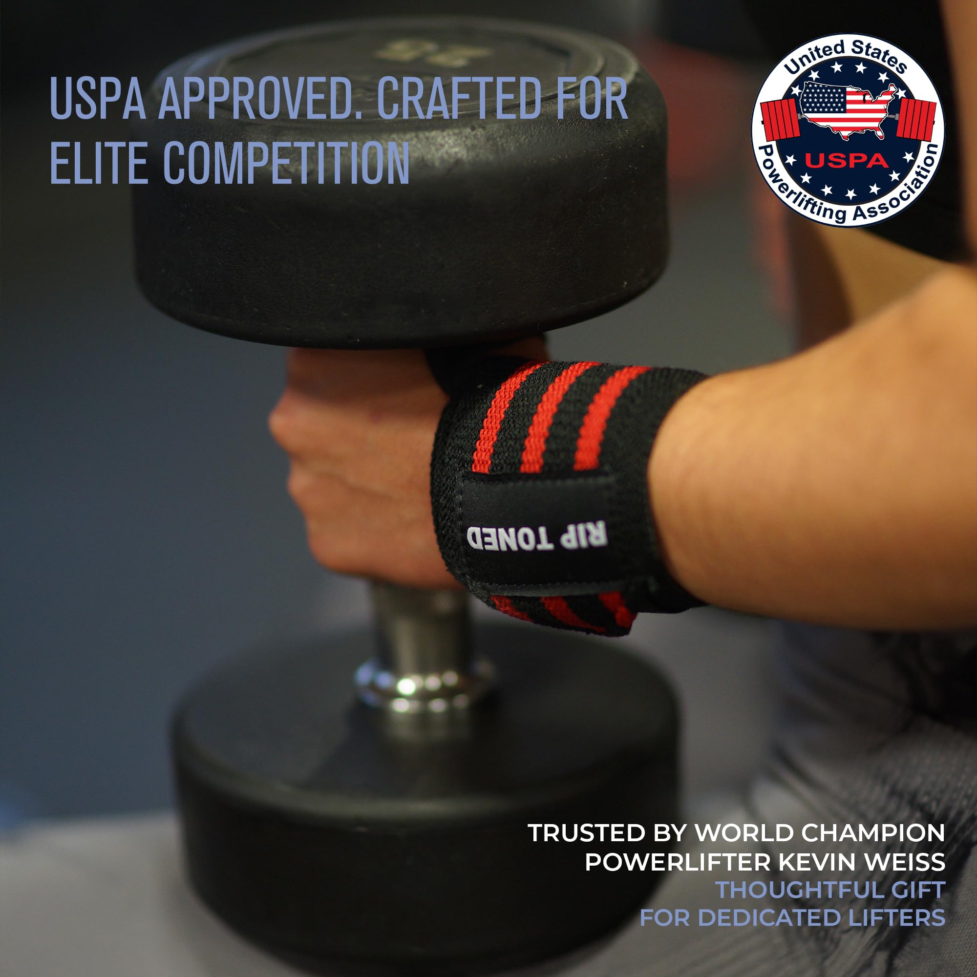 Rip Toned Wrist Wraps for Weightlifting – USPA & USAPL Approved 18" Wrist Straps for Powerlifting – Adjustable, Durable Gym Wraps with Thumb Loop – Quality Support for Men & Women – Red Flex