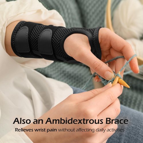 FREETOO Wrist Brace - Adjustable Carpal Tunnel Relief with 3 Stays | Left Hand Support for Tendonitis & Arthritis - Black (S/M)