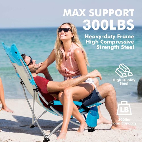 High Back Folding Beach Chair: 2 Pack Packable Lightweight Chairs Comfortable Foldable High Low Profile Sand Chair Set with Cup Holder for Adult Outdoor Concerts Lawn Camp Picnic
