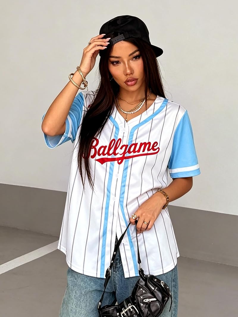 KIDDAD Women’s Baseball Jersey Shirt - Game Day Tee, White, Large
