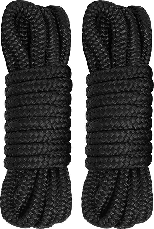 Marine Grade Dock Lines by [Brand Name] - 1/2" x 15' Double Braided Nylon Boat Rope - Fray Resistant, Easy Handling, 12" Loop - Black | 2 Pack