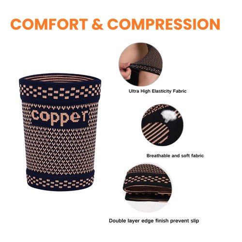 CUAPVPA Bicep Compression Sleeve 1 Pair,Copper Upper Arm Compression Sleeve,Bicep Tendonitis Brace Triceps Brace for Pain Relief,Arm Support fit for Men Women (GOLD, Medium)