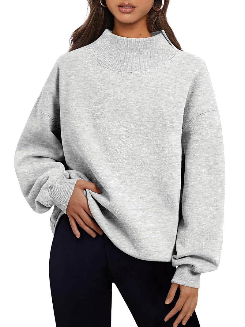 Trendy Queen Womens Mock Neck Oversized Sweatshirt - Grey, Small