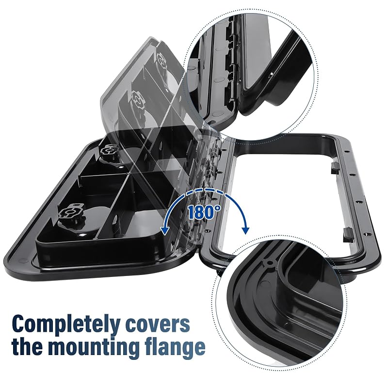 Marine Deck Access Hatch 23.9 x 9.5 in with 2 Recessed Handles – Black, 180° Hinge