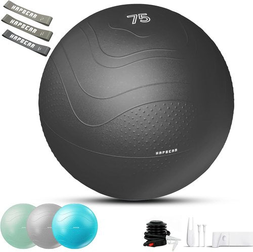 HAPBEAR Exercise Ball - Anti-Burst Slip-Resistant Yoga & Pilates Ball for Core Training | 22''/26''/30'' with Quick Pump & 3 Resistance Bands