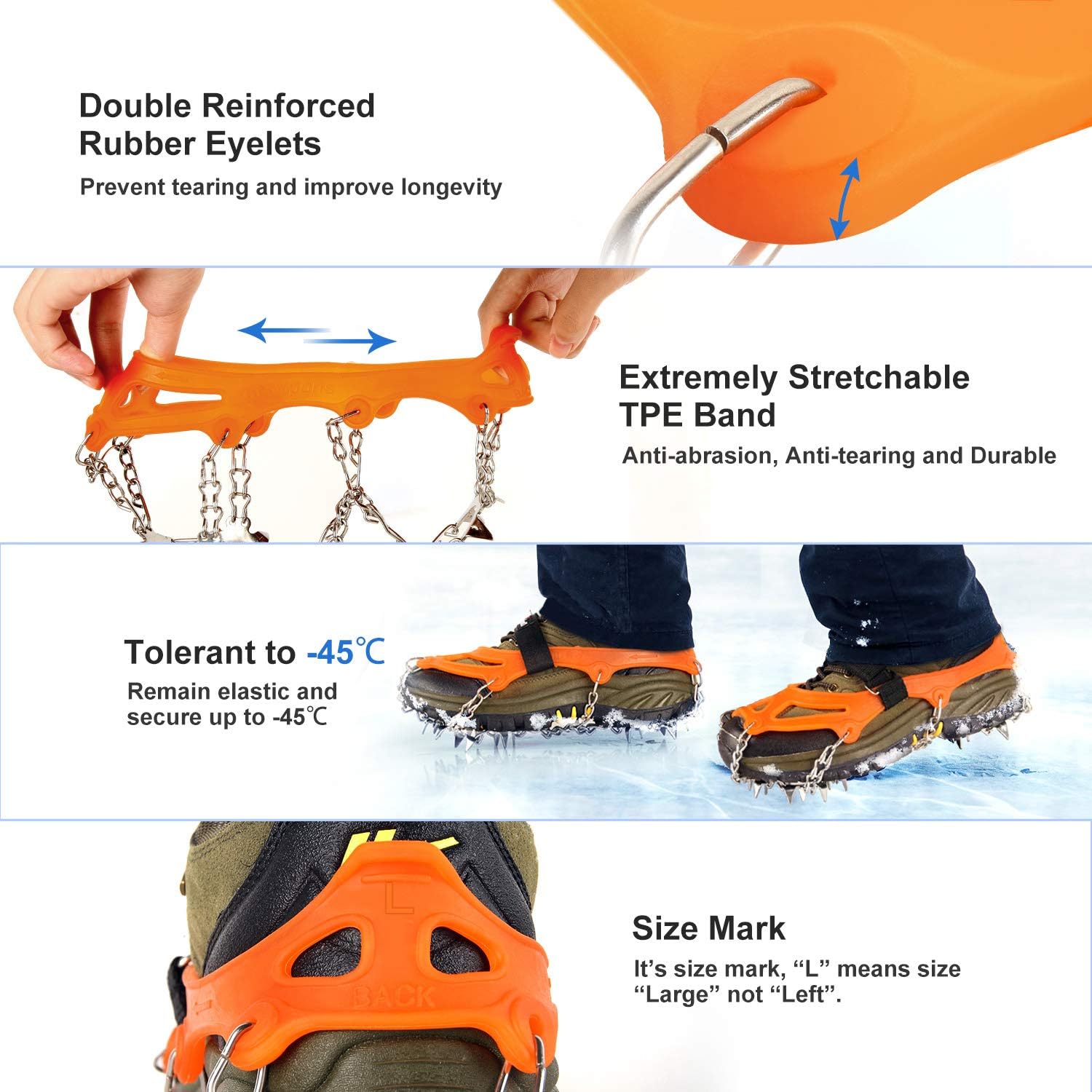 Unigear Crampons - Traction Ice Cleats with 18 Spikes for Hiking, Walking & Climbing | Durable Snow Grips