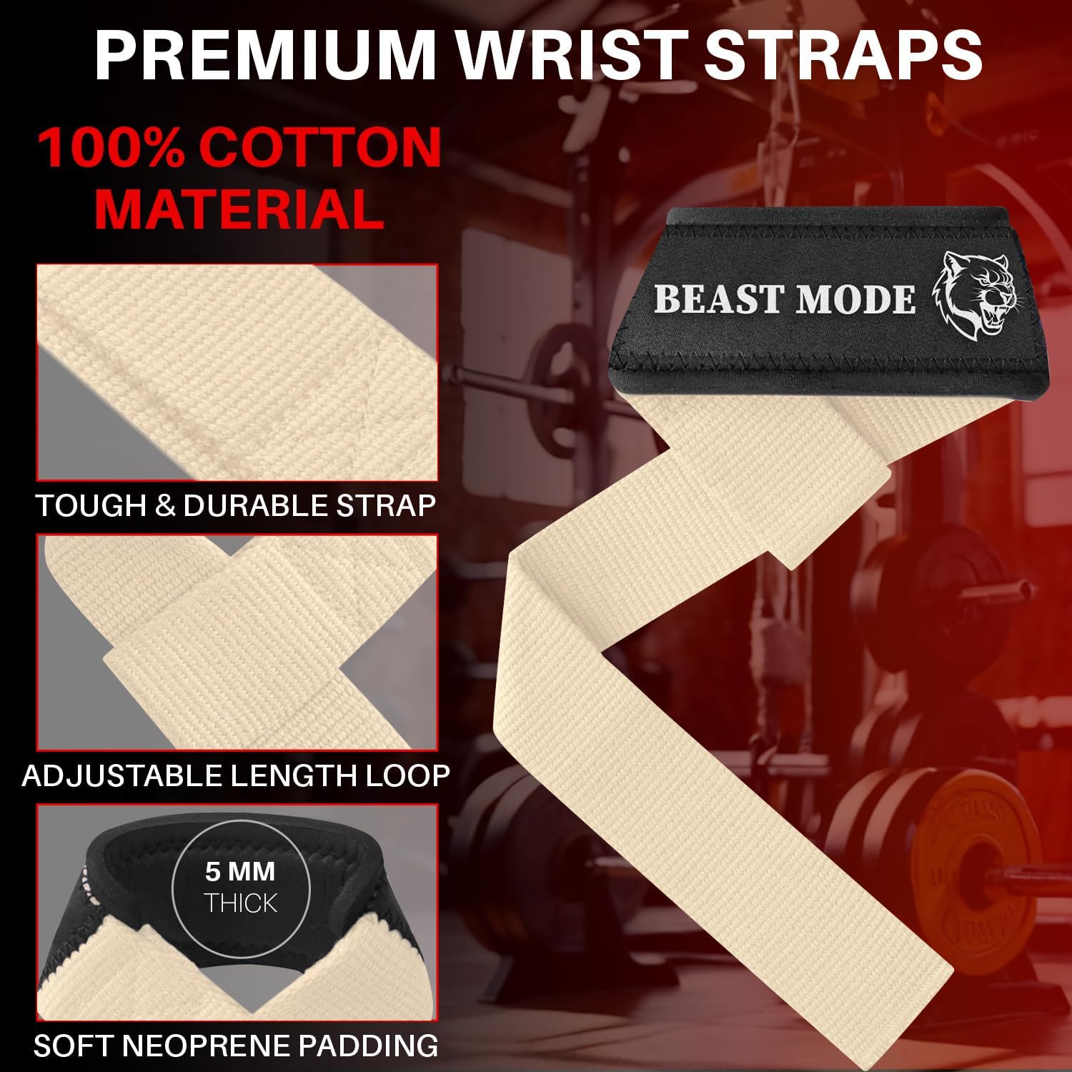 TECEUM Weightlifting Straps - Neoprene Padded Cotton Wrist Support for Powerlifting & Bodybuilding | Unisex