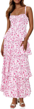 Fisoew Women's Floral Maxi Dress - Casual Sleeveless Ruffle Design | Flowy Tiered Style