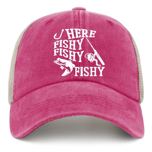 Fishing Here Fishy Fishy Fishy Golf Hat Blue Hat Rose Red02 Womens Trucker Hat Gifts for Her Baseball Caps