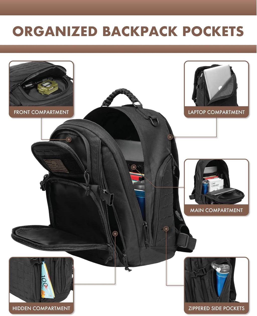 TRAILKICKER Military Tactical Backpack - 40L Lightweight EDC Daypack for Hiking & Camping | Black