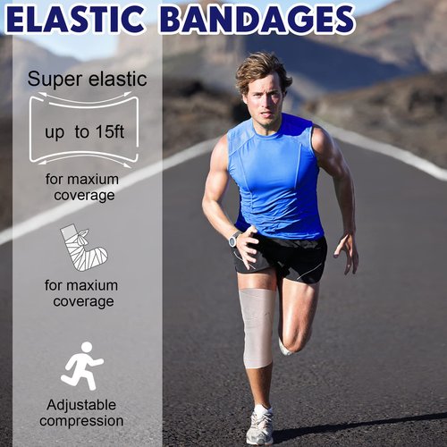 Reginary 20 Pack 4 Inch Elastic Bandage Wrap with Self Closure on Both Ends Athletic Stretchable Compression Bandage for Legs, Knees, Ankles, Wrists, Elbows, Shoulders (Blue Trim)