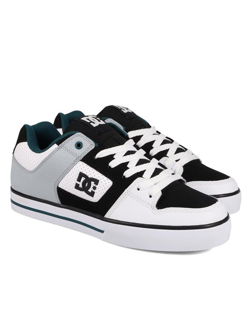 DC Men's Pure Skate Shoe, White/Black/Teal, 18