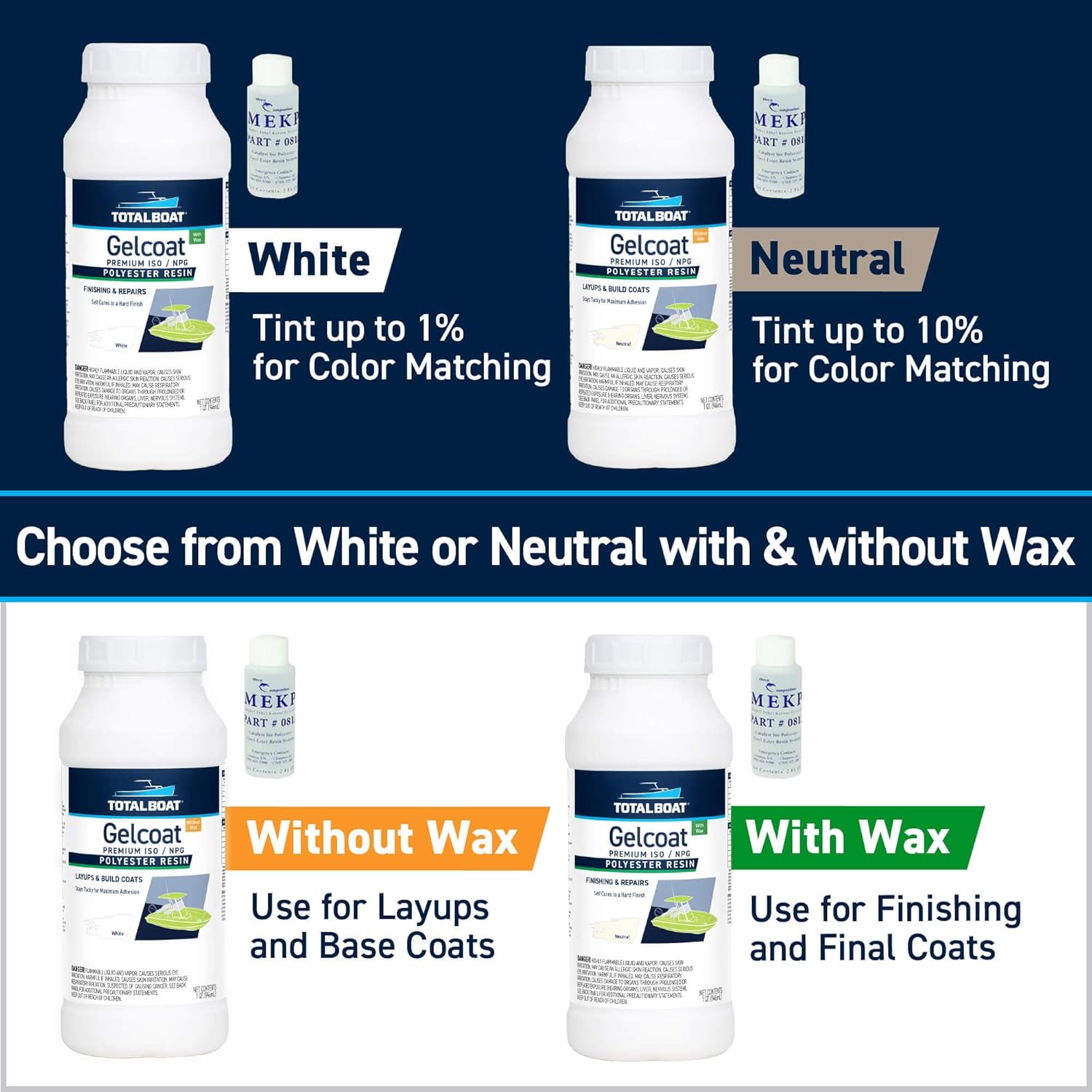 TotalBoat Marine Gelcoat for Boat Building, Repair and Composite Coatings (White, Quart No Wax)