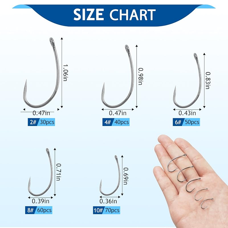 Barbless Fishing Hooks 150pcs – Carp, Trout, Circle Curve Shank Tying Hooks