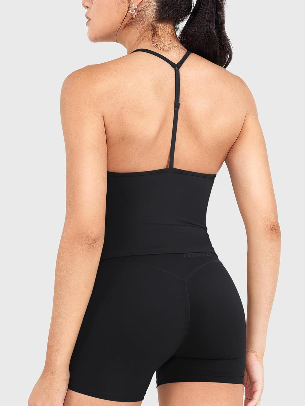 YEOREO Women's Halter Tank Top - Strappy Padded Deep V Neck with Built-In Bra | Gym Crop Top