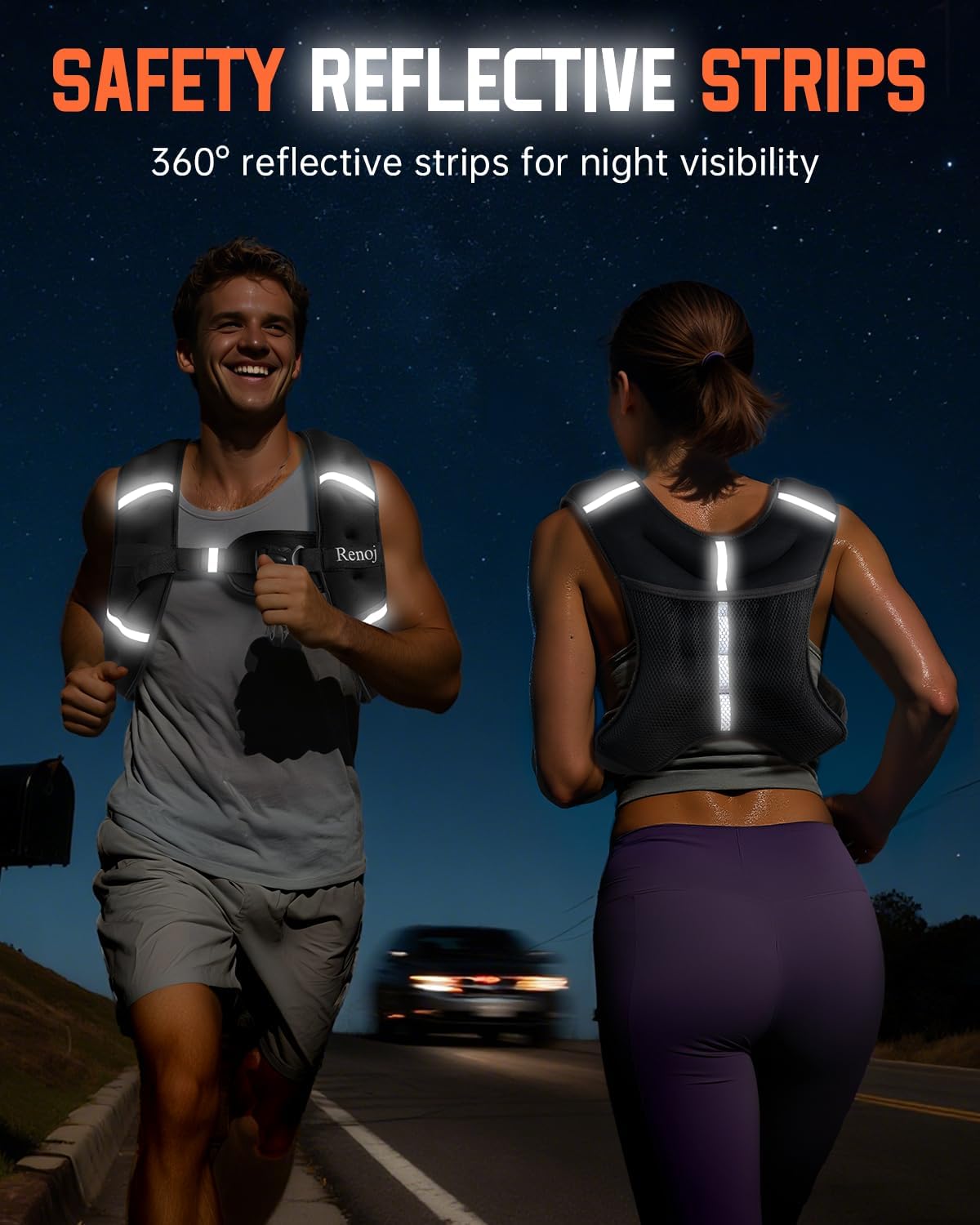 Renoj Weighted Vest - Adjustable Weights for Walking & Training | Reflective Strips & Storage Pocket