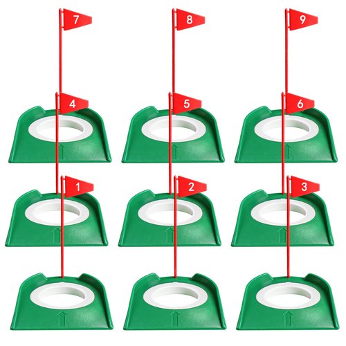 FINGER TEN Golf Putting Cup with Numbered Flag Design Value 6 or 9 Pack, Durable Plastic Practice Cups Golf Training Aids, Lightweight Easy to Carry for Office Backyard Indoor Outdoor (Green-9 Pack)