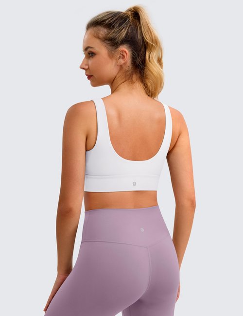 BAYDI Clouduxi Scoop Neck Sports Bras for Women - U Back Padded Workout Crop Top with Built in Bra Low Impact Yoga Bra White