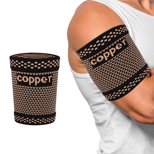 CUAPVPA Bicep Compression Sleeve 1 Pair,Copper Upper Arm Compression Sleeve,Bicep Tendonitis Brace Triceps Brace for Pain Relief,Arm Support fit for Men Women (GOLD, Medium)