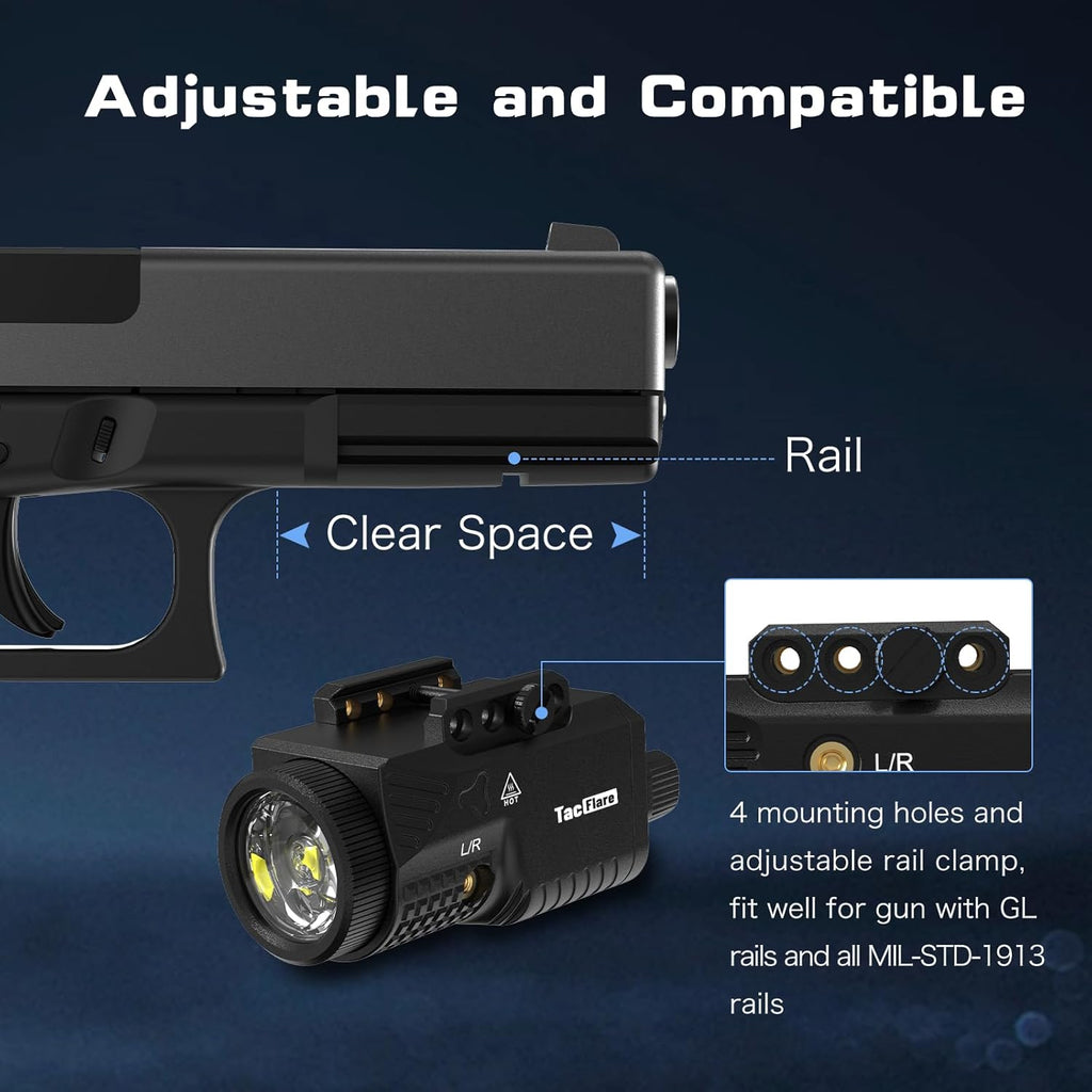 Skiennix Laser Light Combo - 1200 Lumens Tactical Blue Laser Flashlight for Pistol Picatinny Rail | USB-C Rechargeable