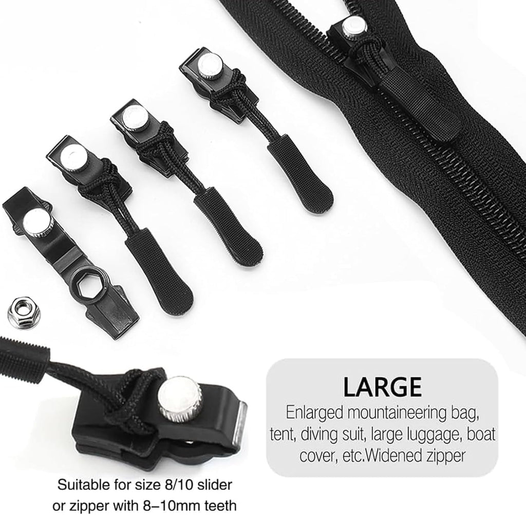 Universal Zipper Repair Kit - Quick Install Detachable Zip Heads for Nylon & Metal Zippers | 3 Sizes