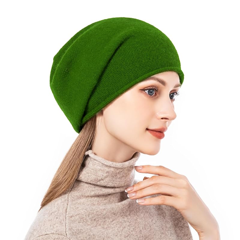 A17-green One Size Knit Slouchy Beanie Hats for Women – Warm Plush Ski Cap