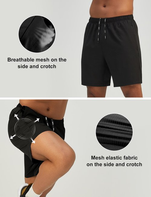 Pesfix Mens 7'' Lightweight Athletic Shorts Quick Dry Gym Workout Running Shorts with Zipper Pockets Black,XX-Large
