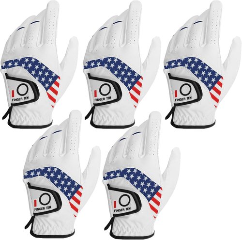 FINGER TEN Golf Gloves - Comfortable All-Weather Grip for Men | 5-Pack in Sizes S-3XL
