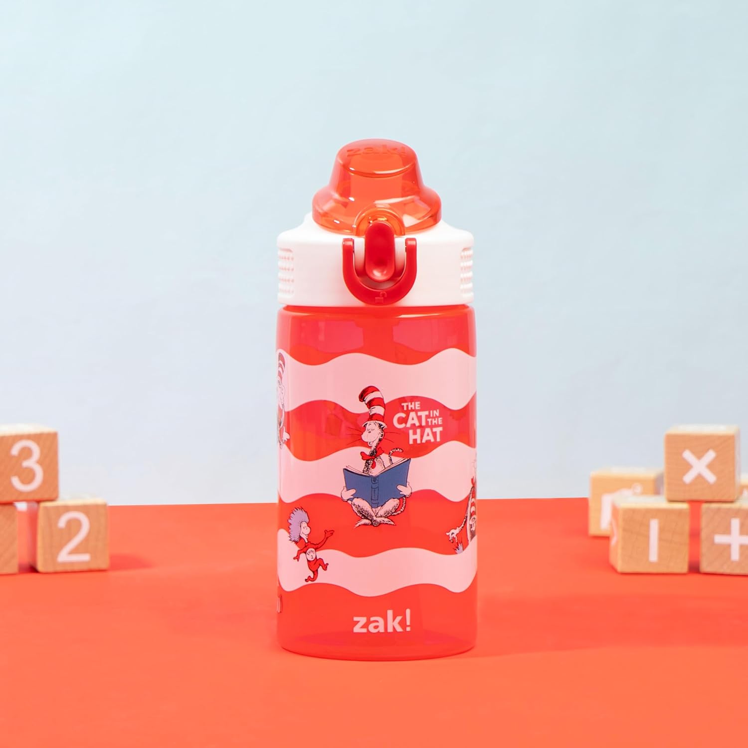 Zak Designs Dr. Seuss Kids Water Bottle - 16oz Durable Plastic with Straw & Leak-Proof Spout | The Cat in the Hat