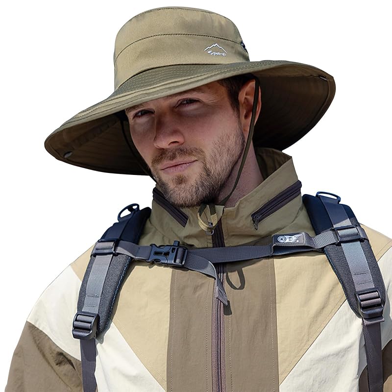 Light Grey Cooling Sun Hat for Men & Women - Wide Brim Foldable Boonie Hat for Fishing Hiking