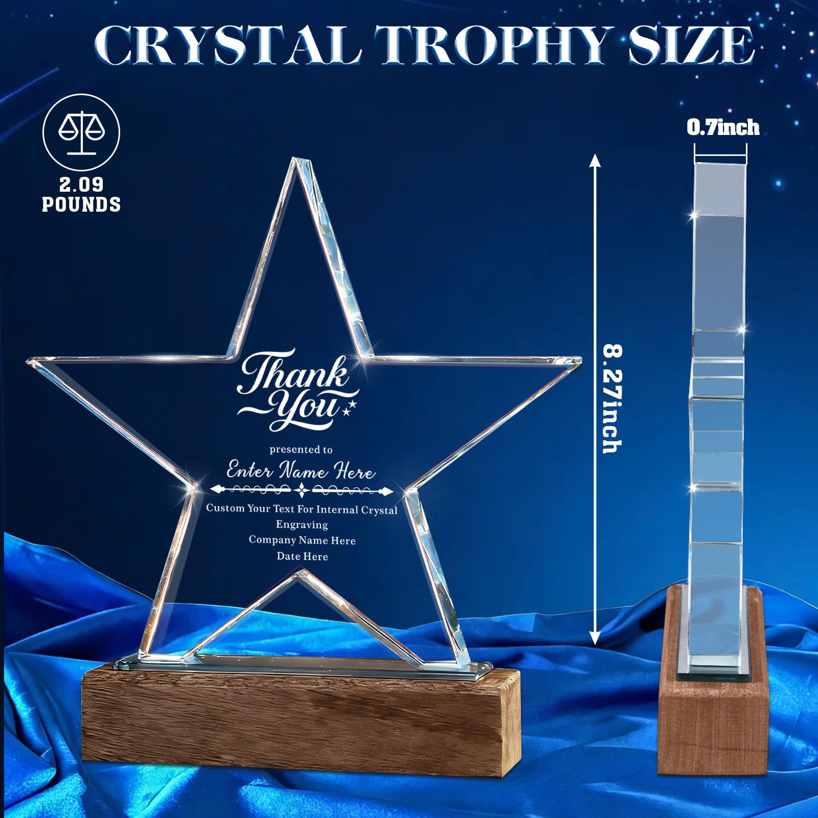 Custom Crystal Star Award Trophy with Engraved Logo Name Text, Personalized Employee Recognition Award Plaque, Corporate Appreciation Trophy for Leadership Retirement Sales Achievement