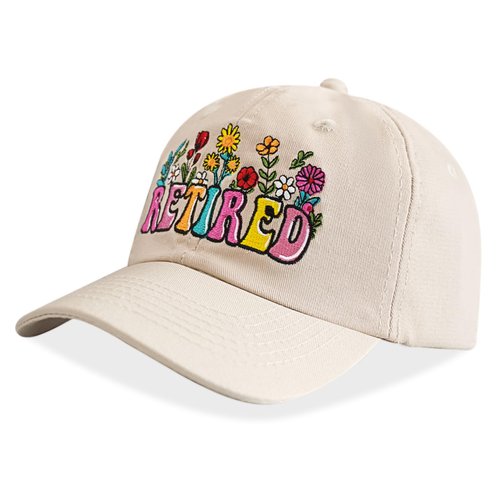 Flower Retired Hat, Floral Retirement Gifts for Woman, Adjustable Cotton Breathable Colorful Embroidered Baseball Cap