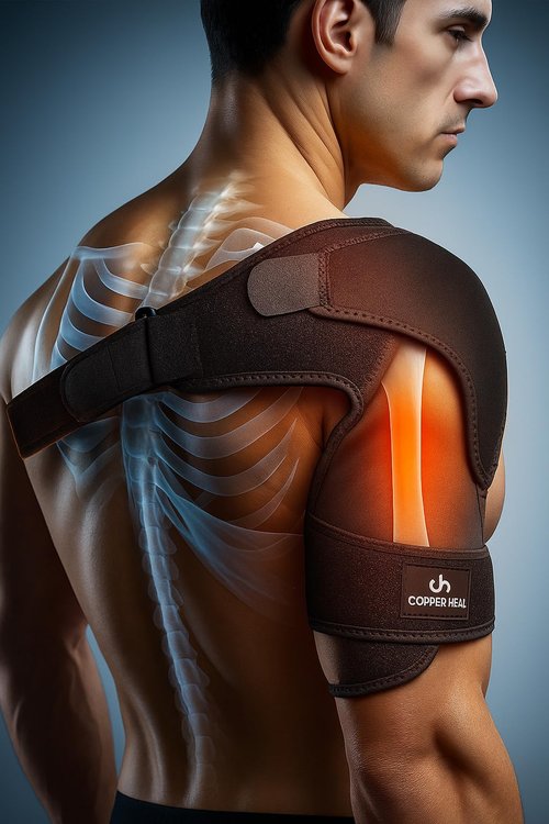 COPPER HEAL – Shoulder Adjustable Clamp Compression Sleeve for Men Women's Support, for Better Back Posture Arm Right & Left Pain Rotator Neck with Stability Sports Pad Gym Ice Strap