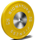 Signature Fitness Fitvids 2" Olympic Competition Bumper Plate with Steel Hub for Strength Training and Powerlifting - Minimal Bounce – 35LBS Single – 35-Pound, Single – Yellow