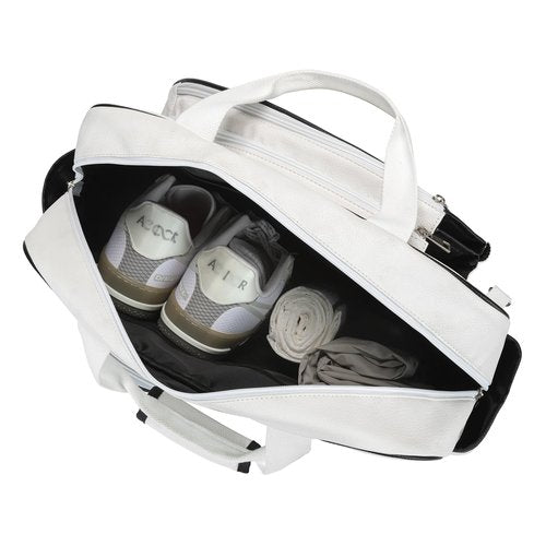 EDERAR Tennis Bags Leather Tennis Racket Bag Women Tennis Tote Bag PU Sport Handbag Waterproof Lightweight Badminton Racket Shoulder Bag For 2 Rackets With Removable Shoulder Straps Outdoor (White)