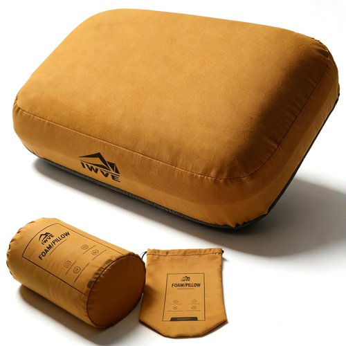 IWVE Thick Camping Memory Foam Pillow, Compressible & Ultralight Travel Pillow for Backpacking - Ergonomic Neck & Lumbar Support for Side Sleepers, Compact for Hiking, Car, Airplane