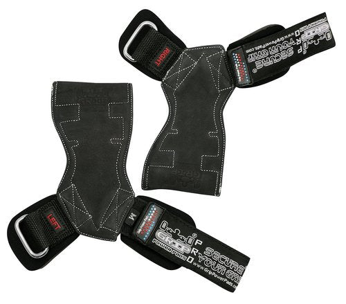 Lifting Grips PRO Weight Gloves Best Heavy Duty Straps Alternative to Power Hooks Deadlifts Adjustable Neoprene Padded Wrist Wrap (Black Leather, Medium 6.50"-7.50" Standard Wrist Size)